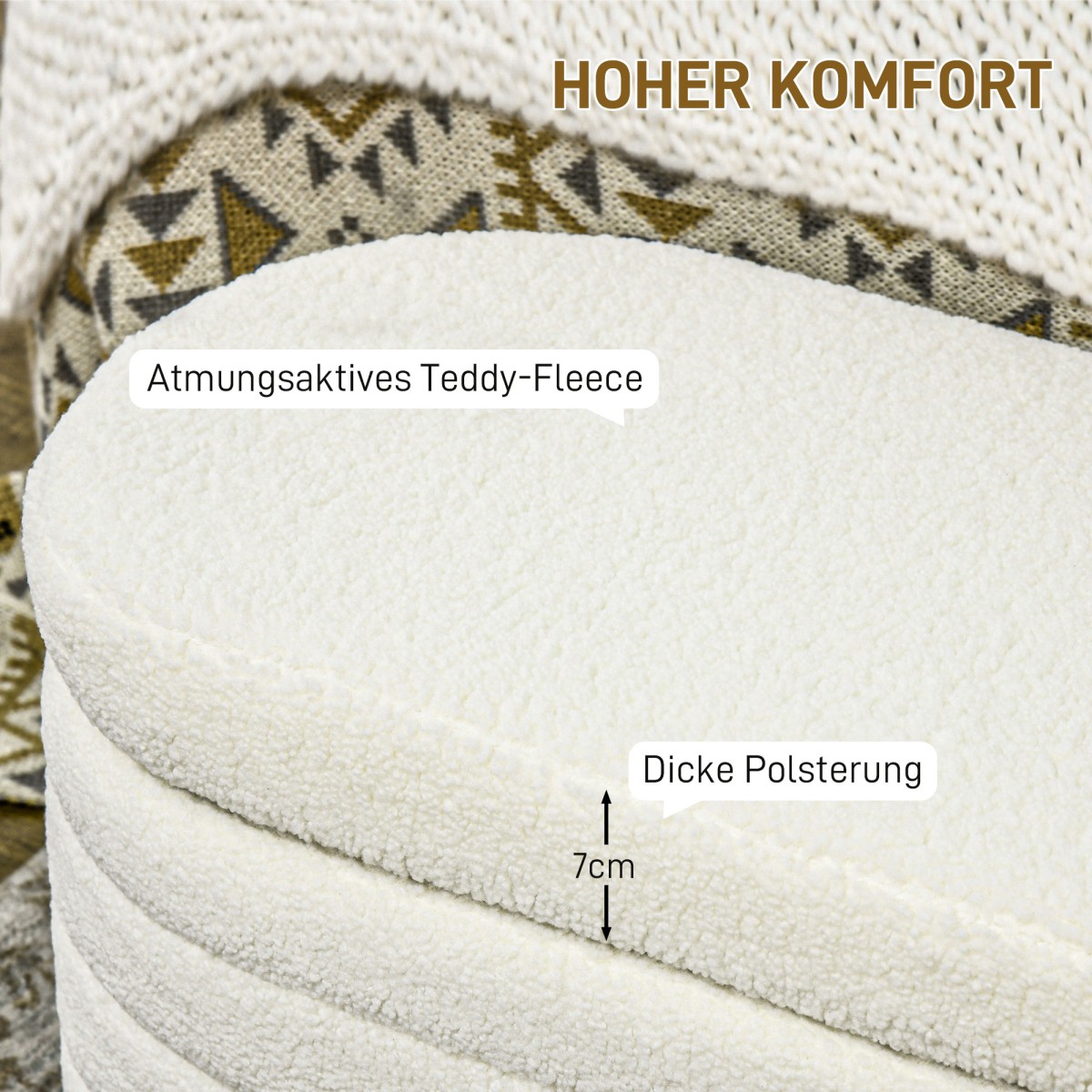 Παγκάκι κρεβατιού, αποθηκευτικός χώρος, teddy fleece, 116x41x40,5cm, κρεμ λευκό
