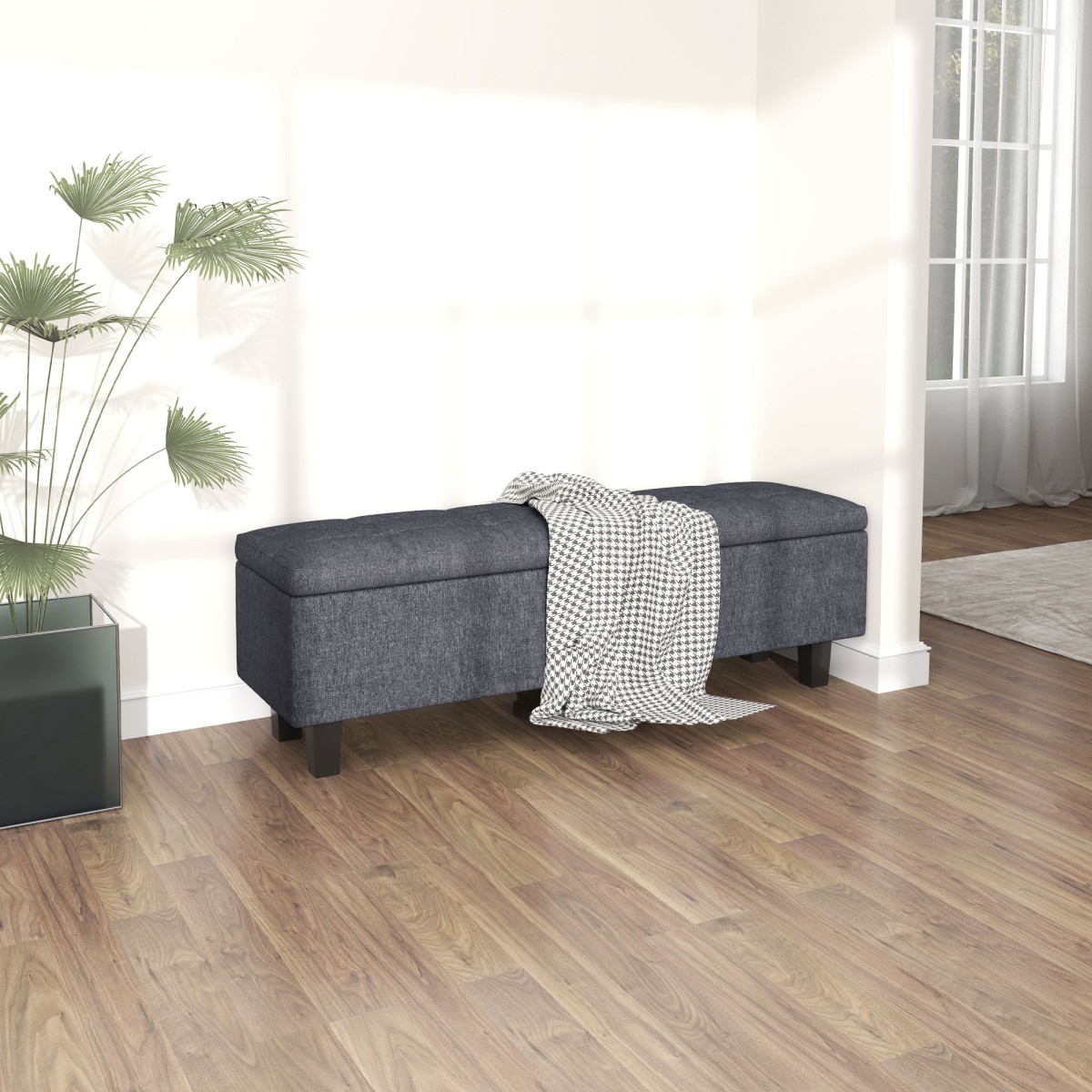 Ταπετσαρία πάγκος αποθήκευσης με λινό look με πόδια από καουτσούκ για σαλόνι υπνοδωμάτιο διάδρομος σκούρο γκρι