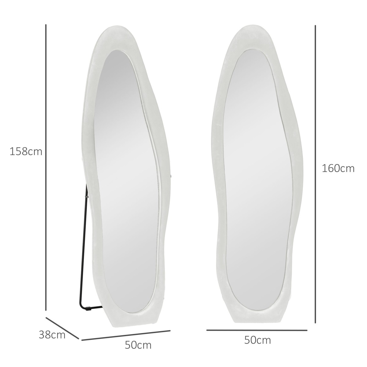 Καθρέφτης Ολόσωμο Κυματιστό Σχήμα 160x50cm Κάλυμμα Κορνίζας Ελεύθερο Βελούδινο Υπνοδωμάτιο Σαλόνι Λευκό