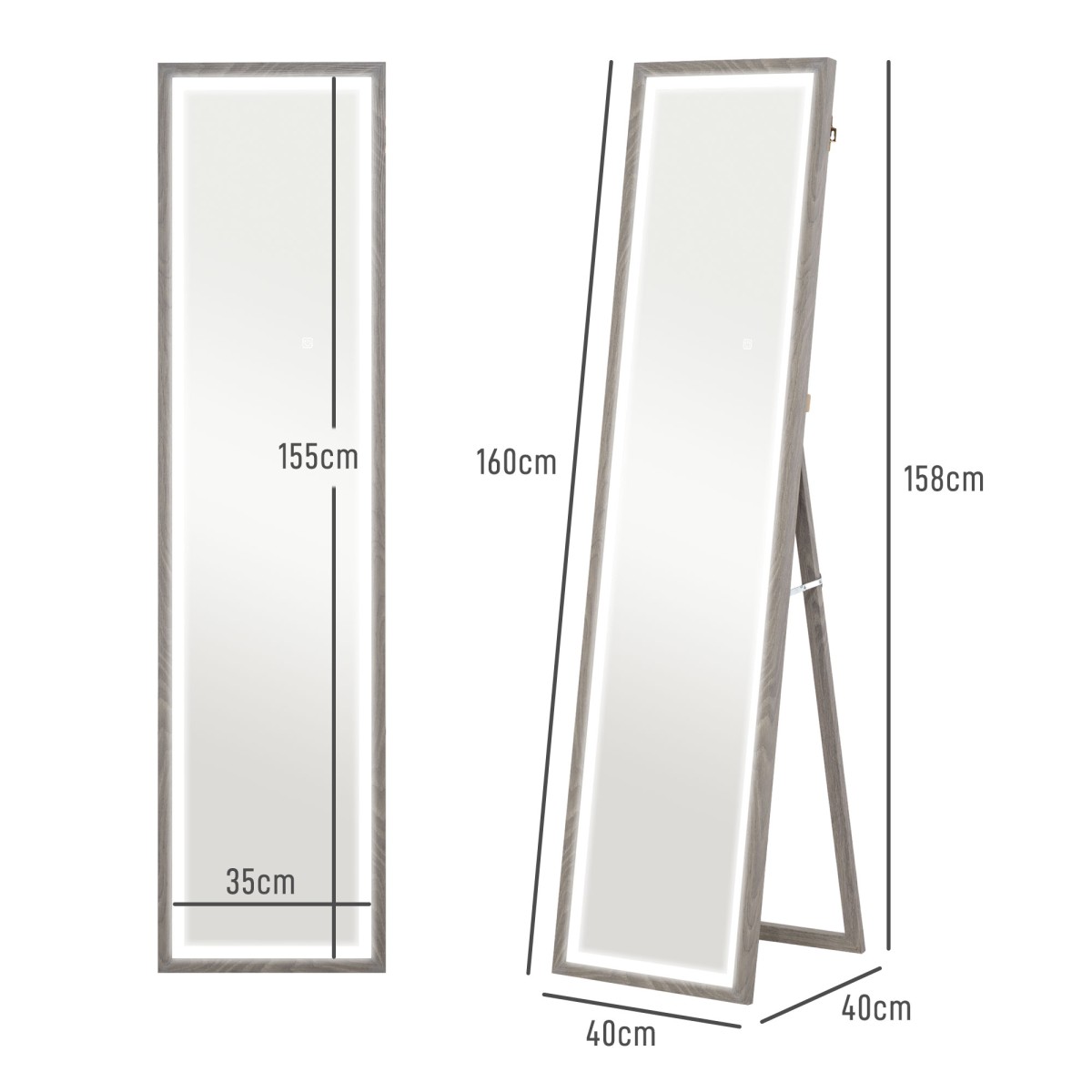 Ολόσωμος καθρέφτης LED, 40 x 160 cm, χειριστήριο αφής, dimmable, 3 χρώματα, γκρι