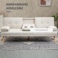 Τριθέσιος καναπές-κρεβάτι, ανακλινόμενη πλάτη με πτυσσόμενο τραπέζι, δύο μαξιλαράκια βραχιόνων, λινό όψη, μπεζ, 181 x 77 x 78 cm