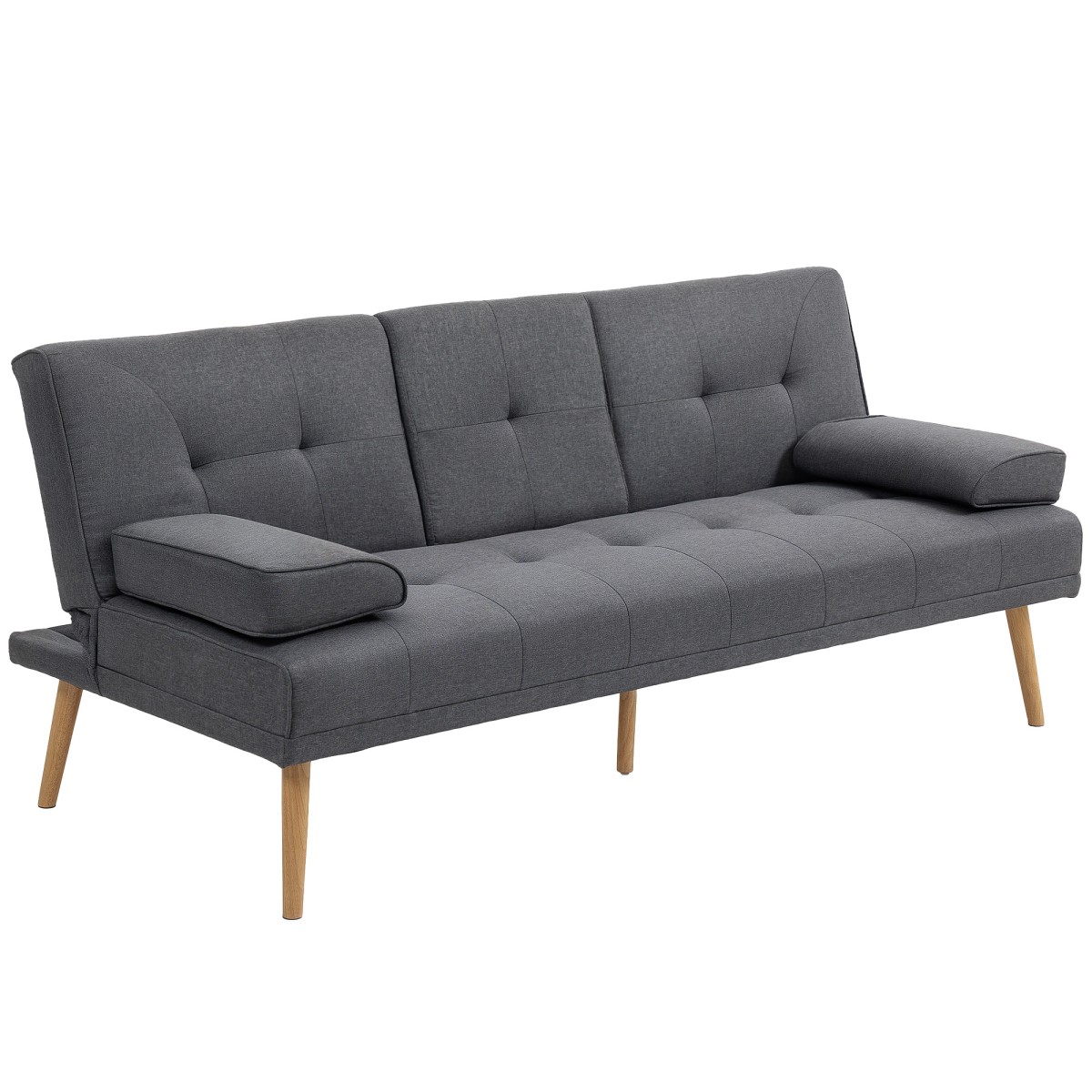 Καναπές κρεβάτι Scandi design, 3θέσιος καναπές, 2 μαξιλάρια, γκρι + φυσικό