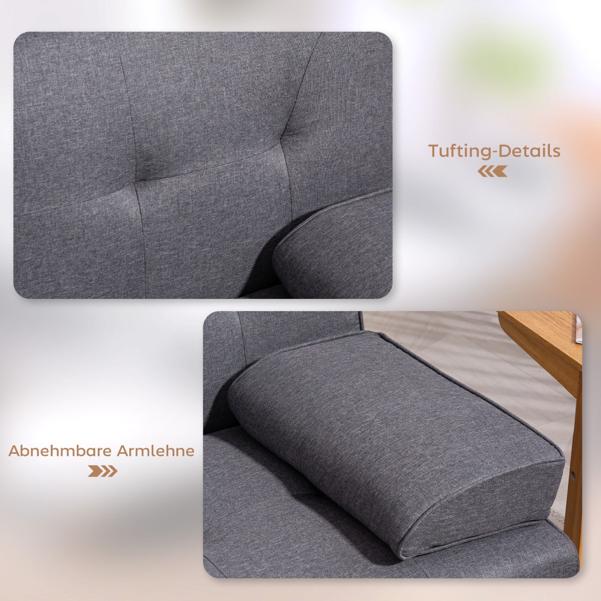 Καναπές κρεβάτι Scandi design, 3θέσιος καναπές, 2 μαξιλάρια, γκρι + φυσικό