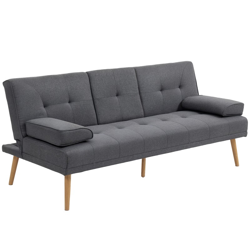 Καναπές κρεβάτι Scandi design, 3θέσιος καναπές, 2 μαξιλάρια, γκρι + φυσικό