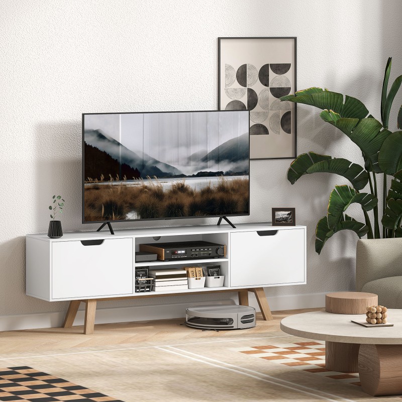 HOMCOM Έπιπλο TV με συρτάρια και ανοιχτά ράφια, MDF, 150 x 39 x 50 cm, λευκό