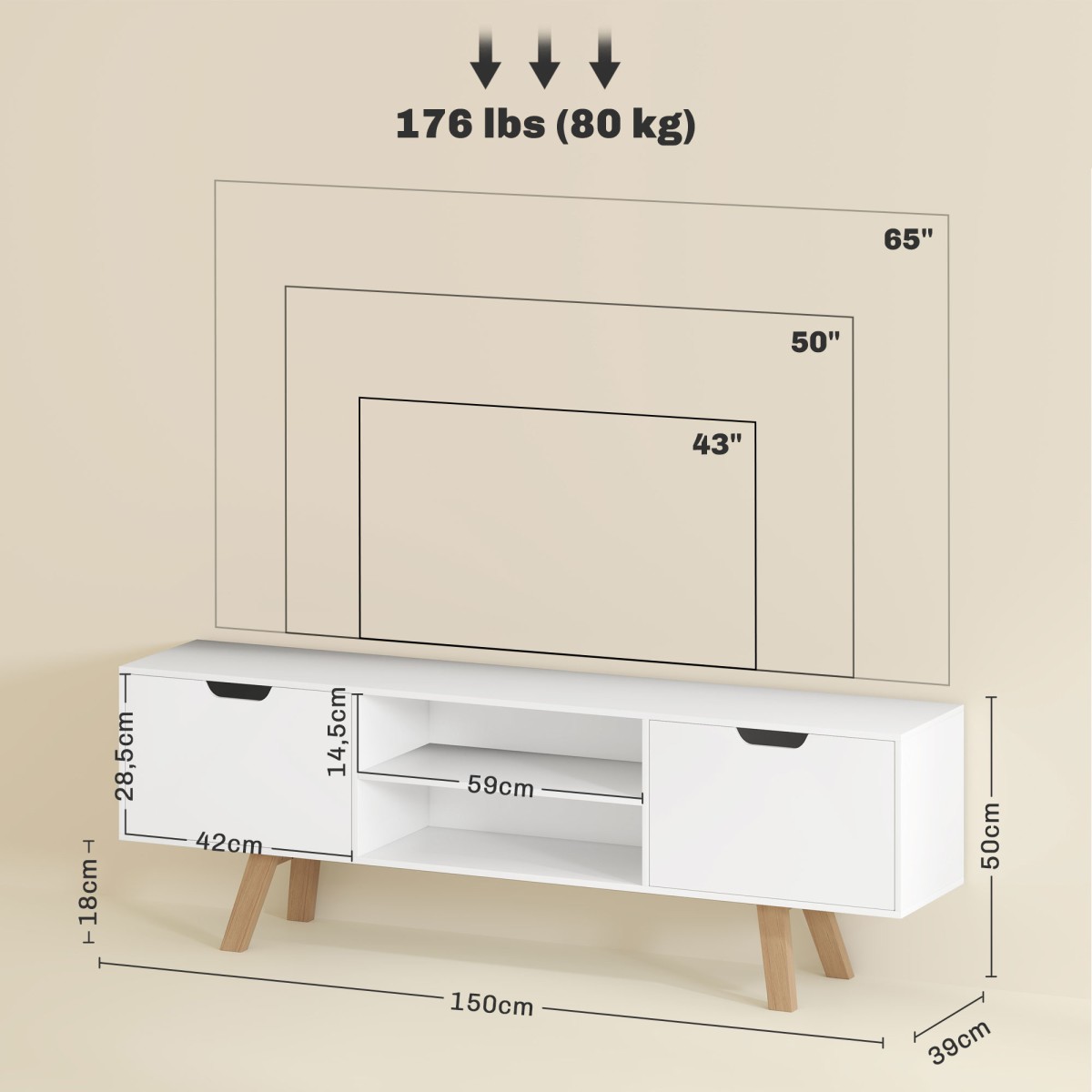 Συρταριέρα τηλεόρασης και ανοιχτά ράφια, MDF, 150 x 39 x 50 cm, λευκό