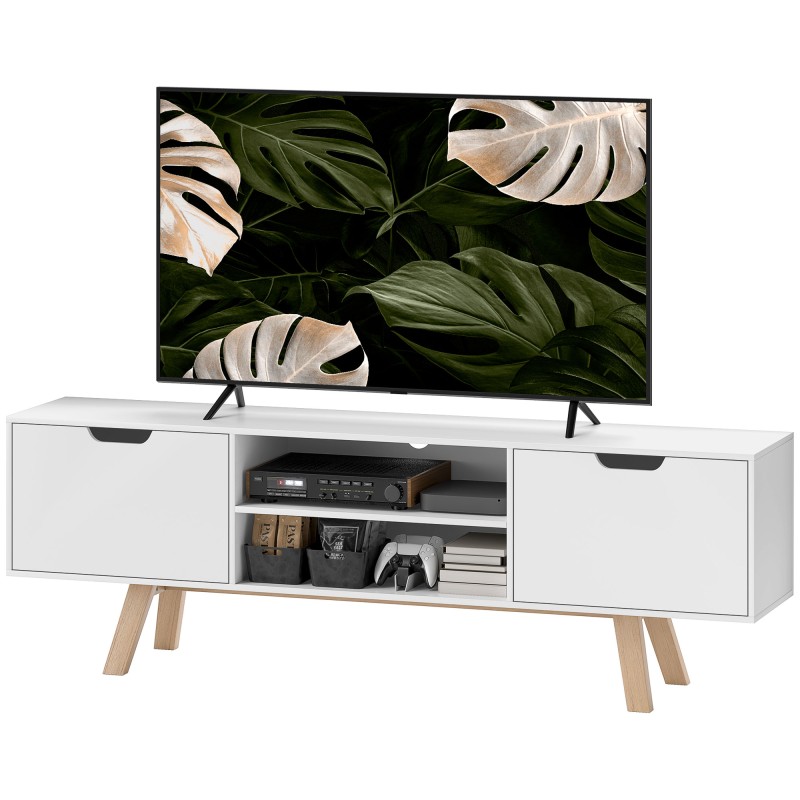 HOMCOM Έπιπλο TV με συρτάρια και ανοιχτά ράφια, MDF, 150 x 39 x 50 cm, λευκό