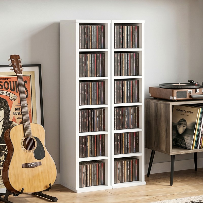 204 Ράφια αποθήκευσης CD Σετ 2, Blu-Ray Tower Stand με ρυθμιζόμενα ράφια, Organizer ραφιών, Λευκό