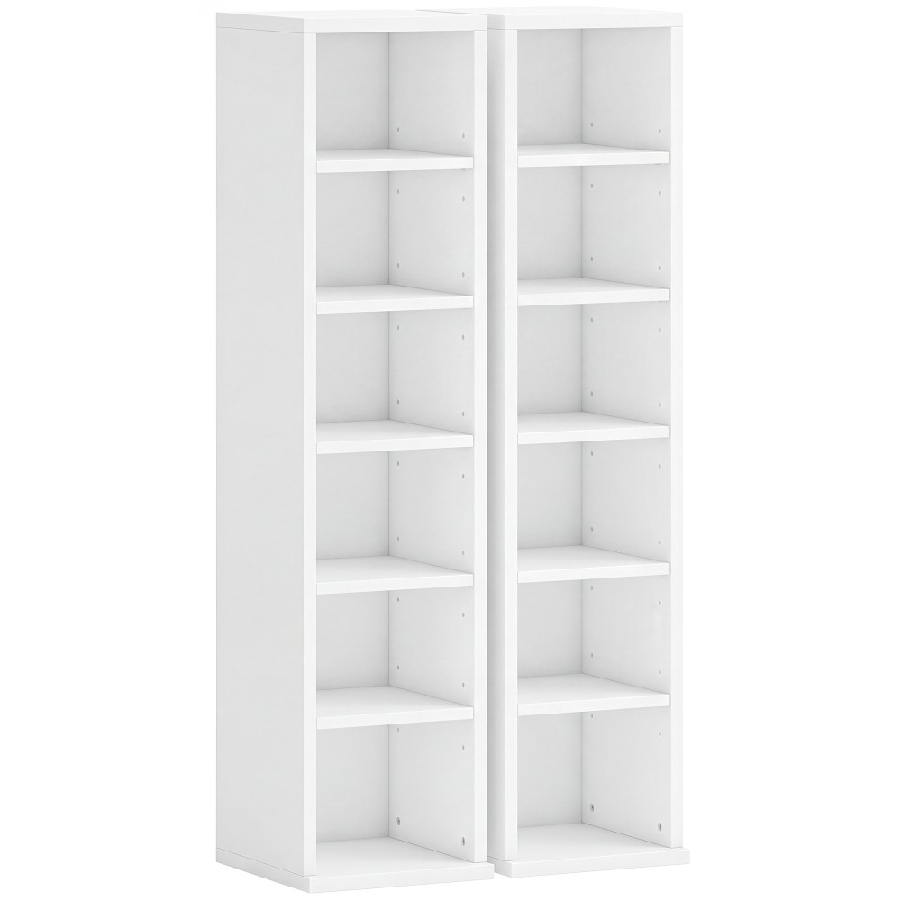 204 Ράφια αποθήκευσης CD Σετ 2, Blu-Ray Tower Stand με ρυθμιζόμενα ράφια, Organizer ραφιών, Λευκό