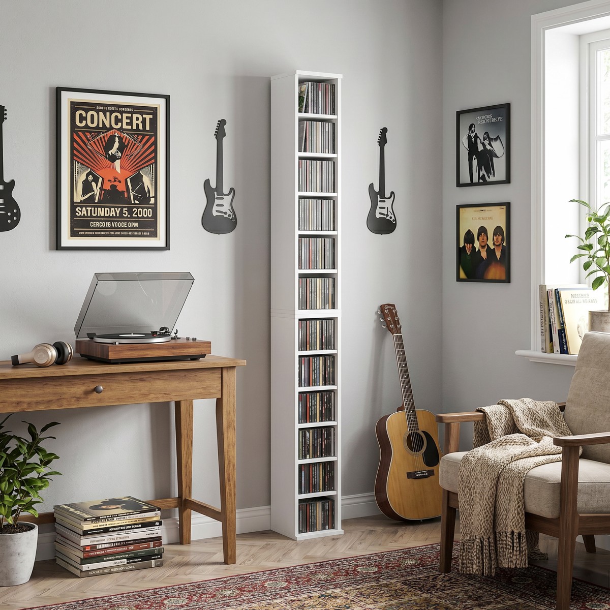 204 Ράφια αποθήκευσης CD Σετ 2, Blu-Ray Tower Stand με ρυθμιζόμενα ράφια, Organizer ραφιών, Λευκό