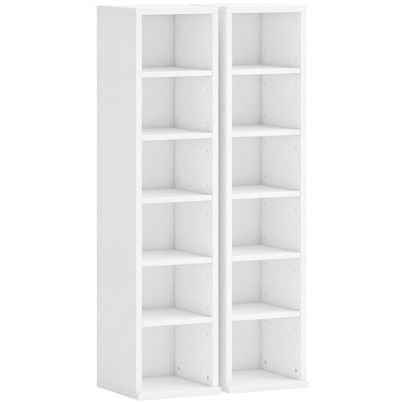 204 Ράφια αποθήκευσης CD Σετ 2, Blu-Ray Tower Stand με ρυθμιζόμενα ράφια, Organizer ραφιών, Λευκό