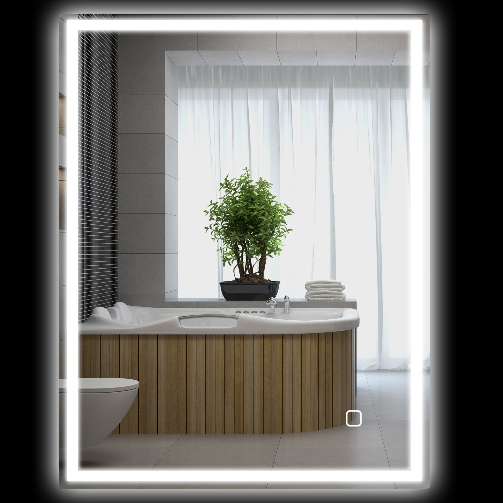 Καθρέπτης μπάνιου με φωτισμό 90x70 cm Καθρέφτης LED καθρέφτης τοίχου με λειτουργία μνήμης 3 ανοιχτά χρώματα ασημί