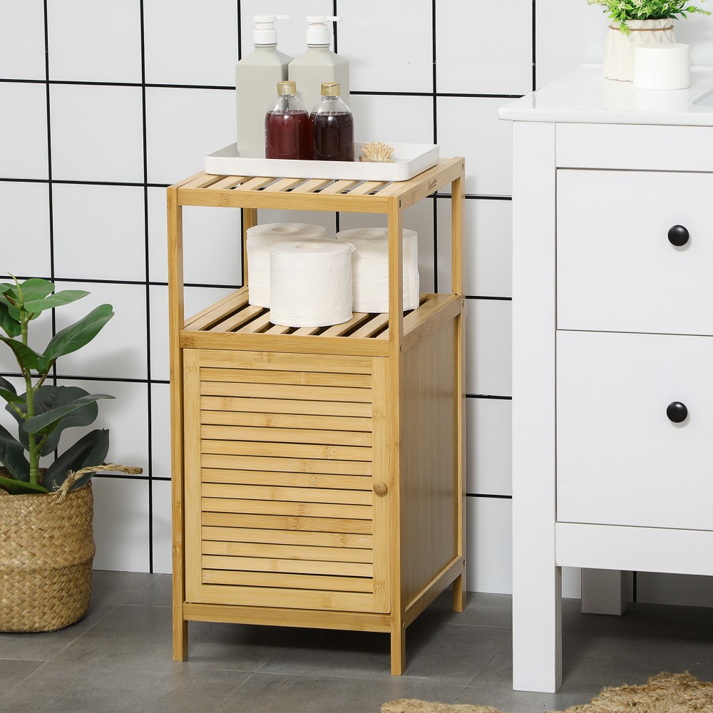 Ντουλάπα μπάνιου Ράφι μπάνιου, μπαμπού, 1 ράφι, 1 ντουλάπι, 33 cm x36,5 cm x67 cm, φυσικό