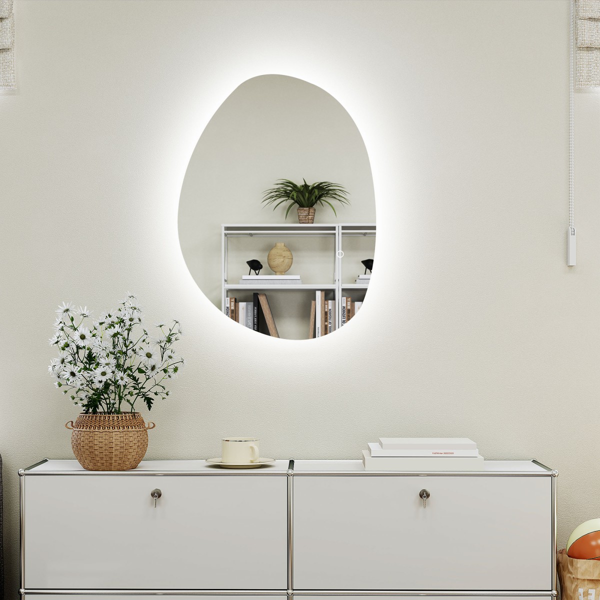 70 x 50 cm ασύμμετρος καθρέφτης μπάνιου με φως LED, έξυπνος διακόπτης αφής, λειτουργία κατά της ομίχλης, ασημί