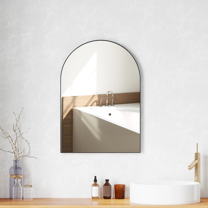 Καθρέπτης μπάνιου κυρτό 50x70cm Καθρέφτης μπάνιου με σκελετό αλουμινίου Διακοσμητικός καθρέφτης κουζίνας μαύρος