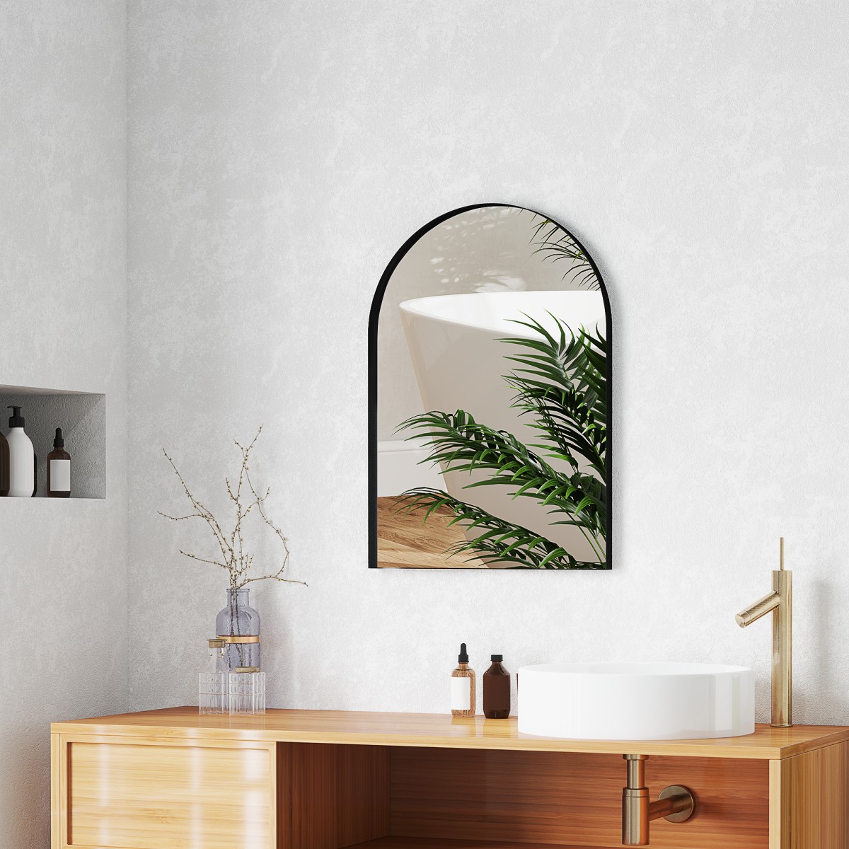 Καθρέπτης μπάνιου κυρτό 50x70cm Καθρέφτης μπάνιου με σκελετό αλουμινίου Διακοσμητικός καθρέφτης κουζίνας μαύρος