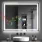 Καθρέφτης μπάνιου LED bluetooth 80 x 100 cm διακόπτης αφής ρυθμιζόμενος φωτισμός 3 χρώματα αντιθαμβωτική μνήμη ασημί