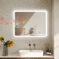 Καθρέφτης μπάνιου LED Bluetooth 70 x 90 cm διακόπτης αφής ρυθμιζόμενο φως 3 χρώματα αντιθαμβωτική μνήμη ασημί