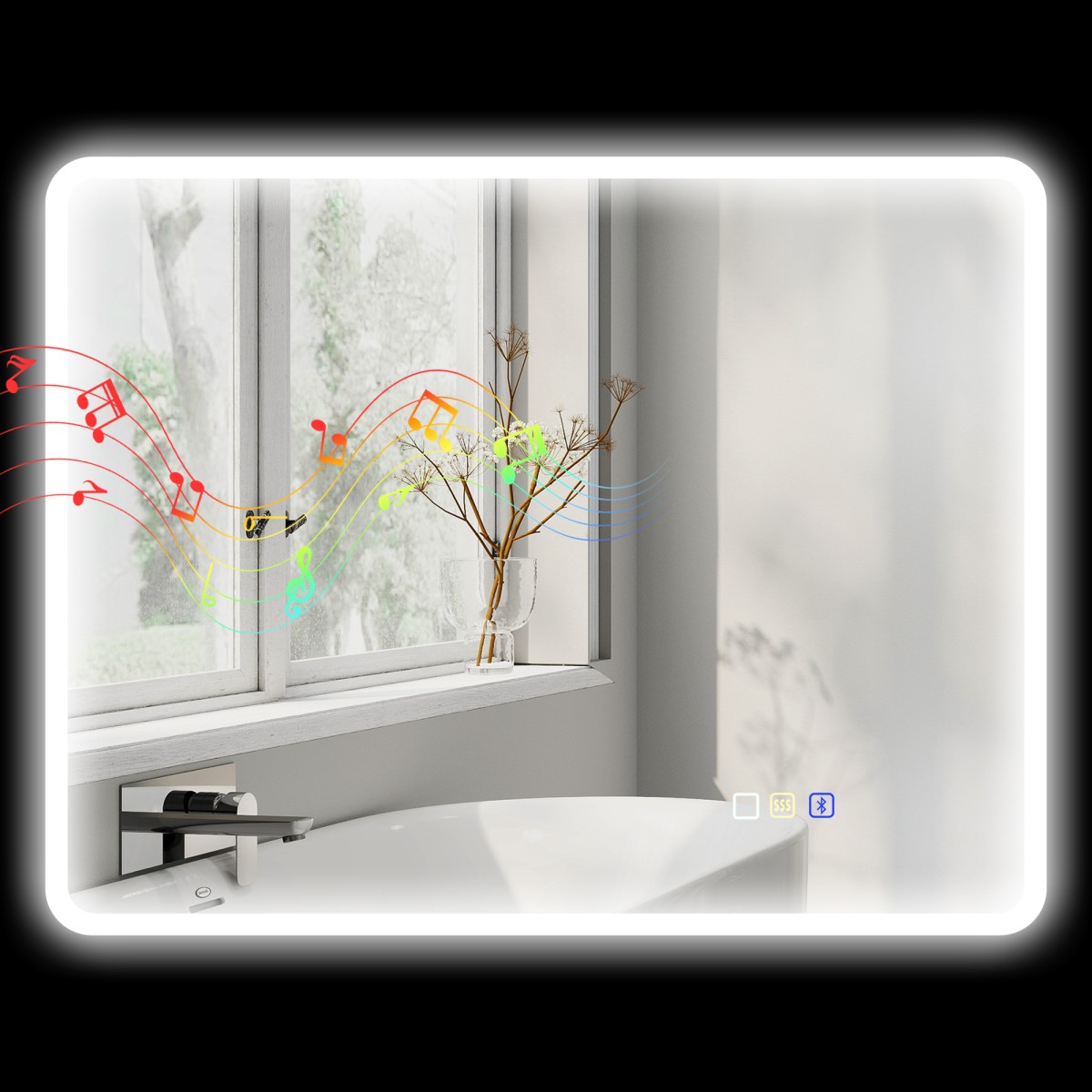 Καθρέφτης μπάνιου LED Bluetooth 70 x 90 cm διακόπτης αφής ρυθμιζόμενο φως 3 χρώματα αντιθαμβωτική μνήμη ασημί