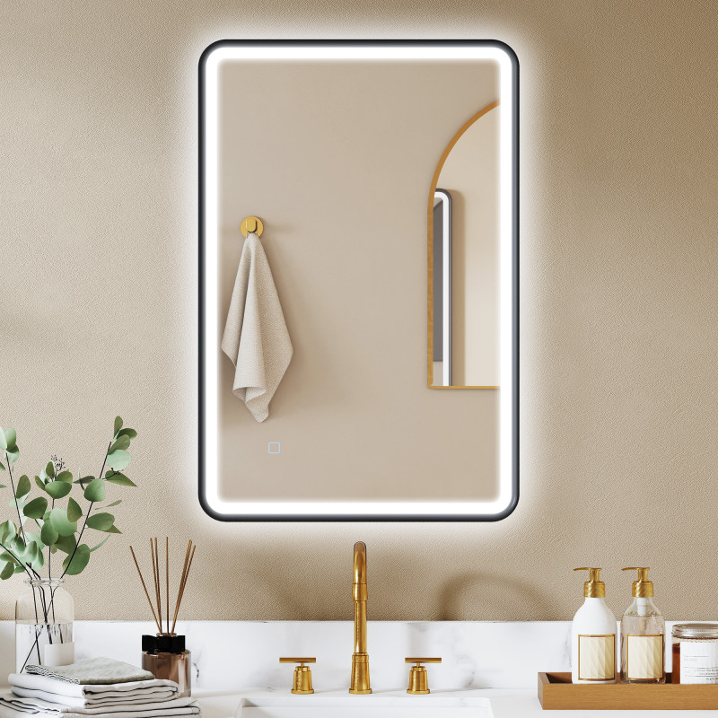 90x60cm LED Φωτιστικά καθρέφτη μπάνιου 3 χρώματα Λειτουργία μνήμης με δυνατότητα ρύθμισης οριζόντιας κάθετη μαύρο