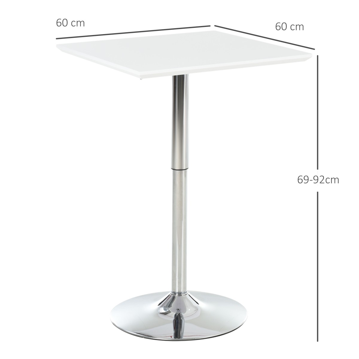 Bar Table Bistro Επιτραπέζιο Pub Ρυθμιζόμενο Ύψος Τετράγωνο Bar Table Bar Steel Λευκό 60 x 60 x 69-92 cm