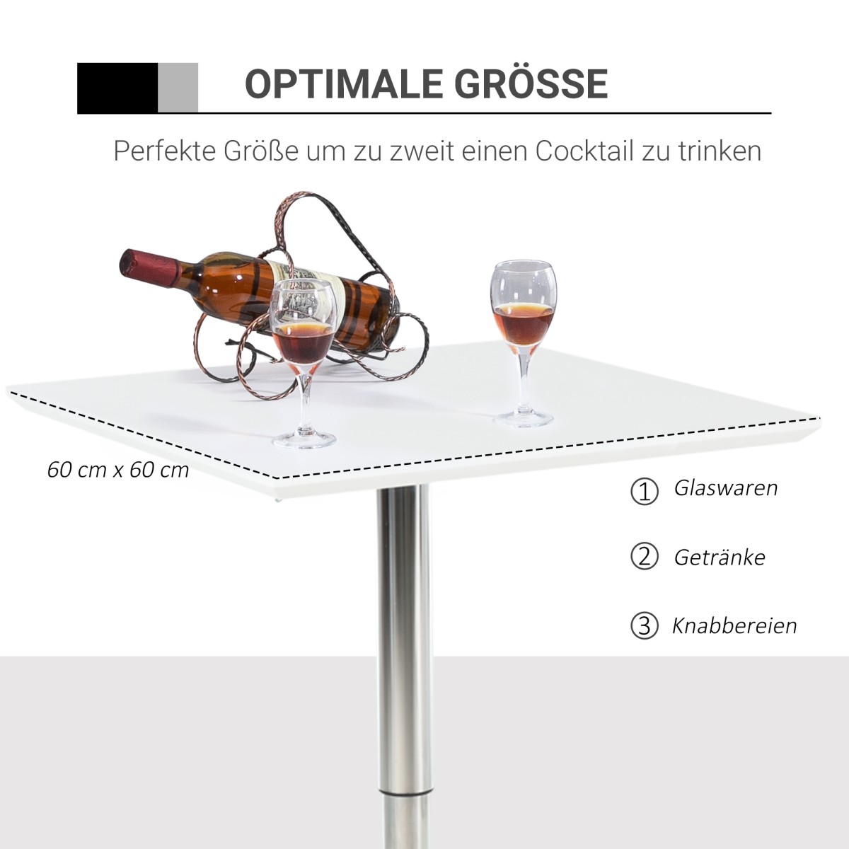 Bar Table Bistro Επιτραπέζιο Pub Ρυθμιζόμενο Ύψος Τετράγωνο Bar Table Bar Steel Λευκό 60 x 60 x 69-92 cm