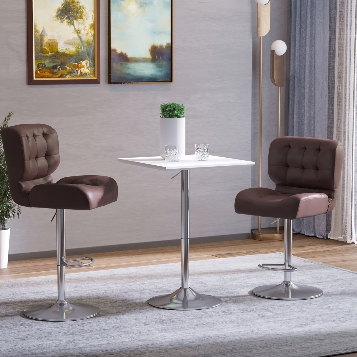 Bar Table Bistro Επιτραπέζιο Pub Ρυθμιζόμενο Ύψος Τετράγωνο Bar Table Bar Steel Λευκό 60 x 60 x 69-92 cm
