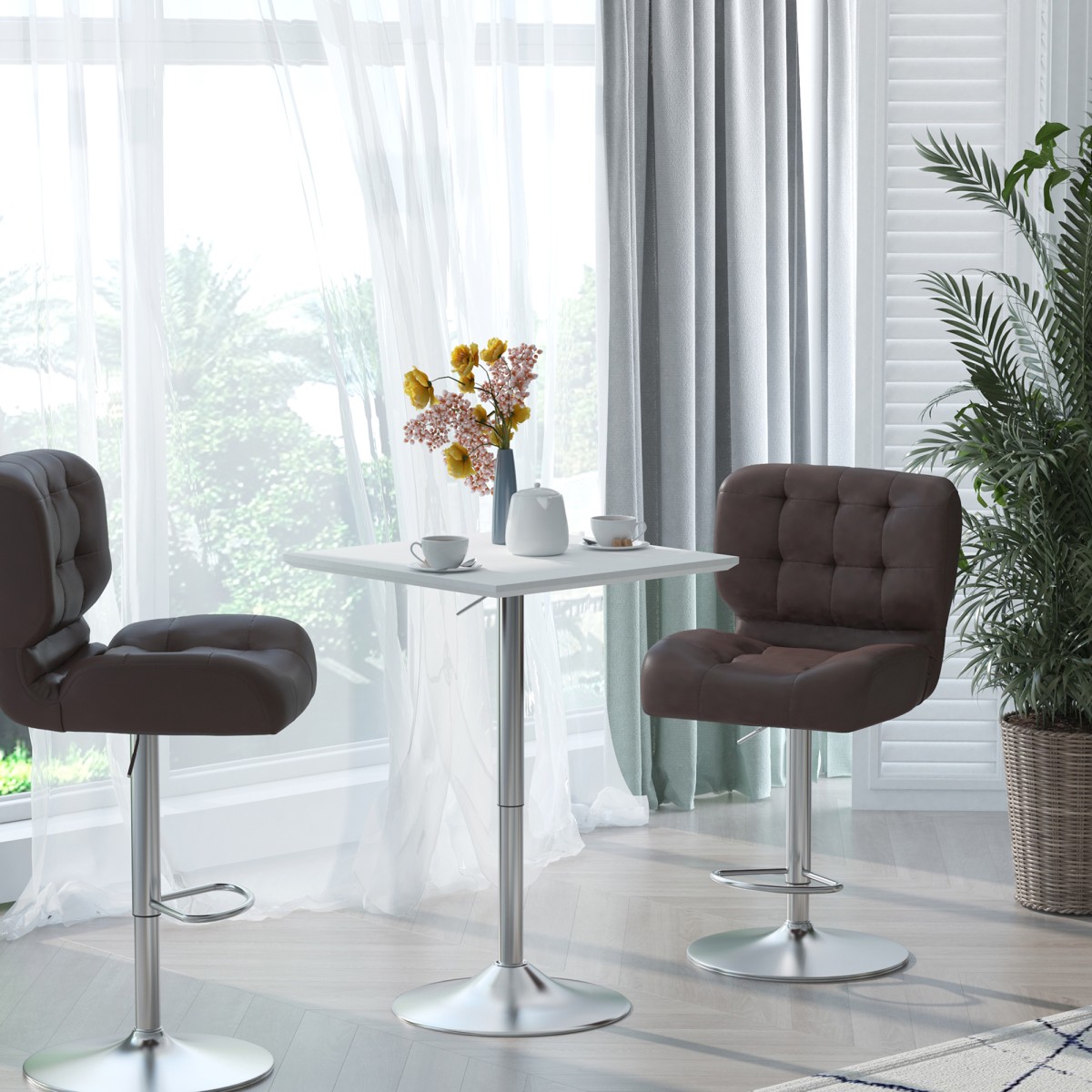 Bar Table Bistro Επιτραπέζιο Pub Ρυθμιζόμενο Ύψος Τετράγωνο Bar Table Bar Steel Λευκό 60 x 60 x 69-92 cm