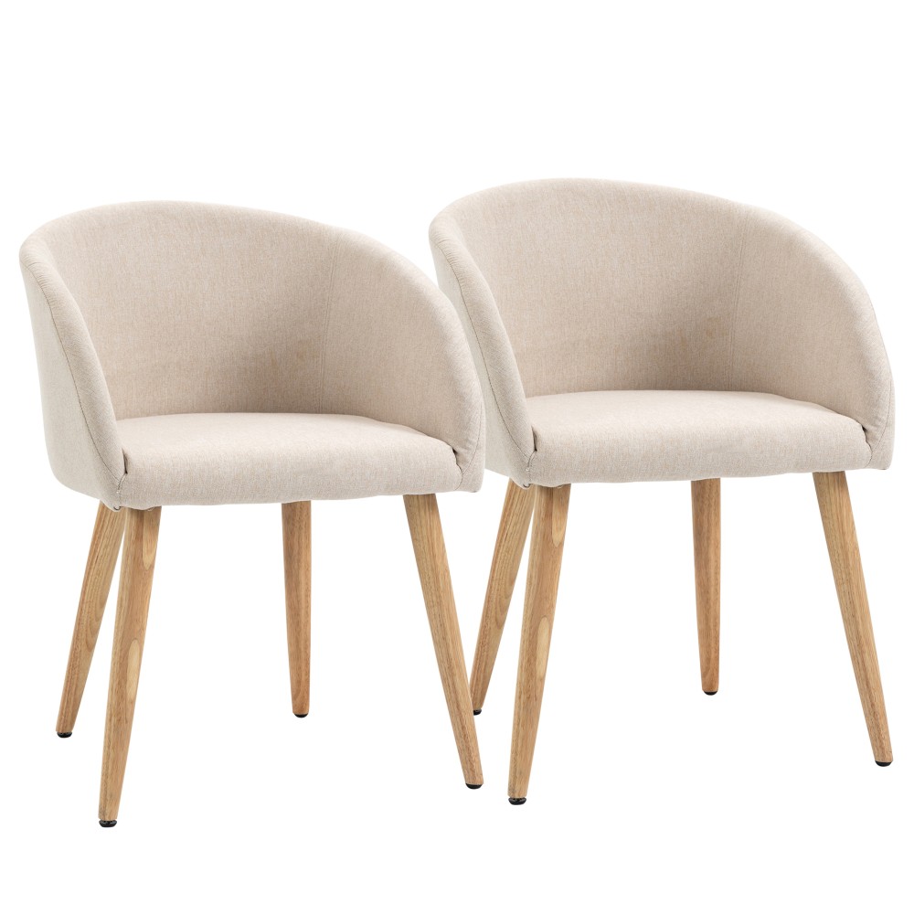 Σετ 2 Επενδυμένες Καρέκλες, Σκανδιναβικό Σχέδιο, Επενδυμένες Καρέκλες με Ξύλινα πόδια, Αντιολισθητικά Επιθέματα, Χωρητικότητα 150 κιλών, Μπεζ