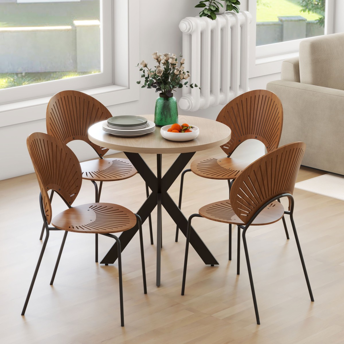 Τραπεζαρία 75 x 75 cm στρογγυλό τραπέζι κουζίνας για 2-4 άτομα μοντέρνο τραπέζι φαγητού με βάση αράχνη καφέ