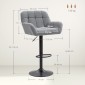 Σετ σκαμπό μπαρ 2 ρετρό σχεδίασης ρυθμιζόμενο ύψος φλις εμφάνιση γκρι + μαύρο