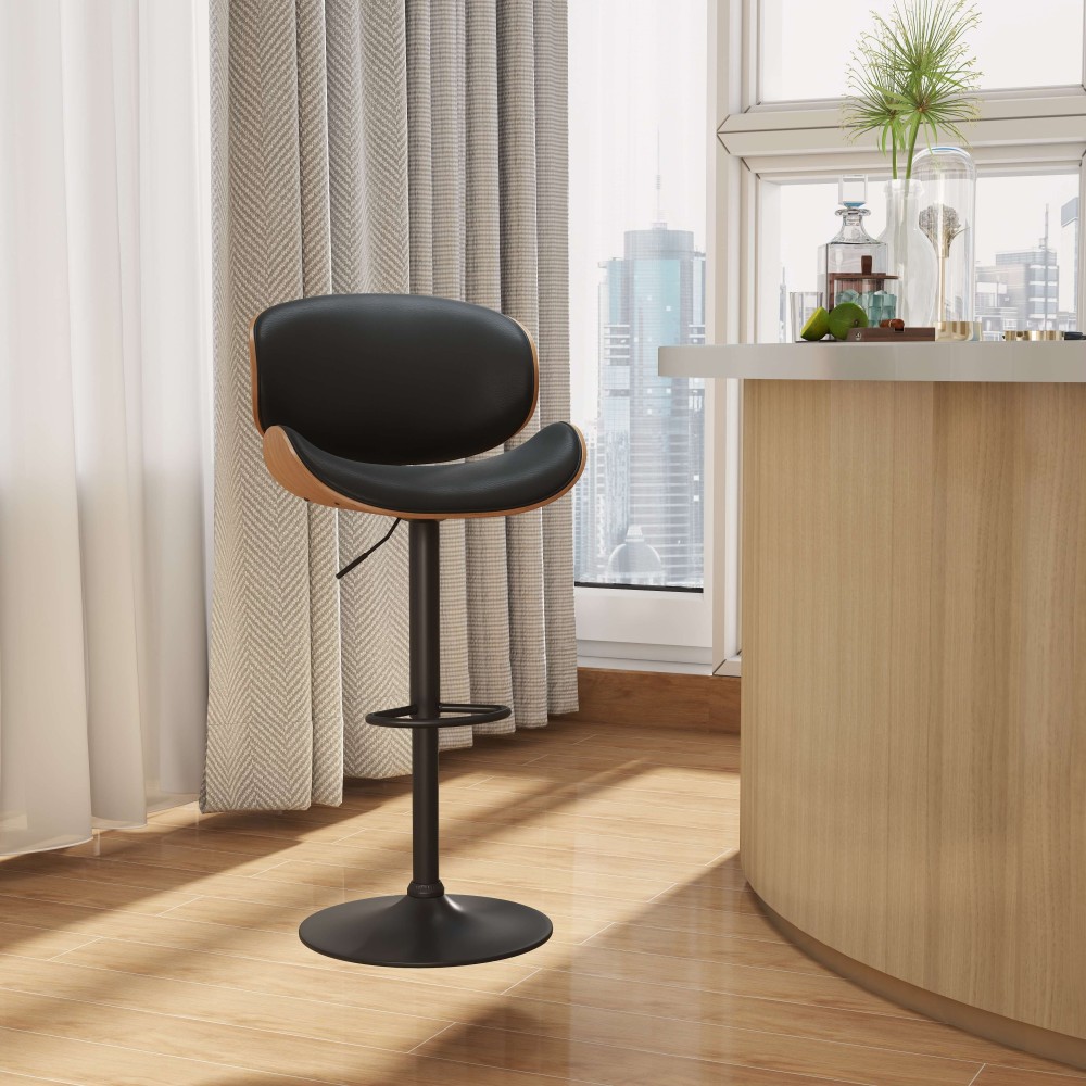 Σετ σκαμπό μπαρ, ρυθμιζόμενο ύψος, περιστρεφόμενο, ψεύτικο δέρμα, ατσάλινο πλαίσιο, μαύρο, 53 x 50,5 x 112,5 cm