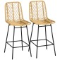 Σετ 2 σκαμπό μπαρ με πλάτη σε σχέδιο boho, PE rattan, συμπεριλαμβανομένου υποπόδιου, 42,5 cm x 52 cm x 102 cm, κίτρινο + μαύρο