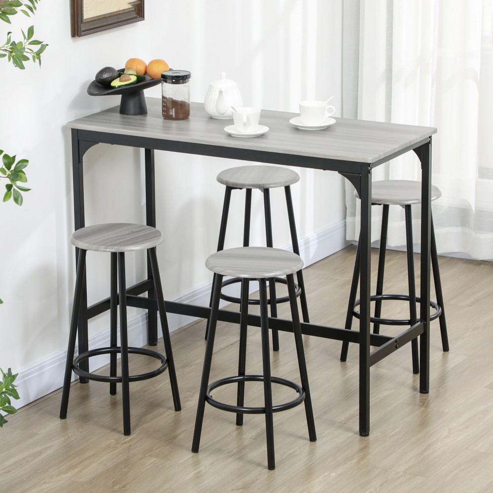 Σετ μπαρ, 5 τεμαχίων, τραπέζι & 4 σκαμπό, industrial design, compact, ρουστίκ