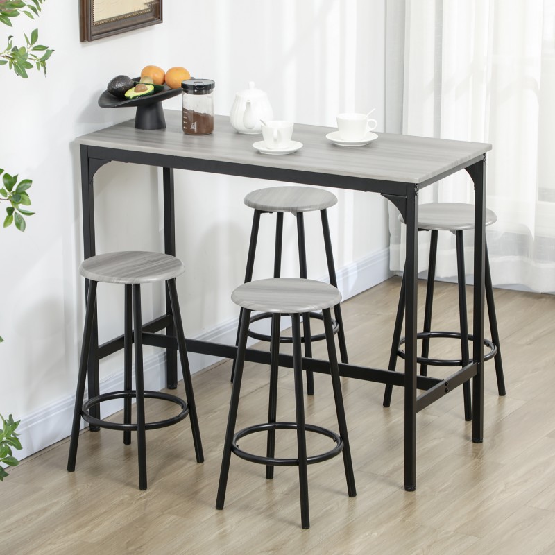 Σετ μπαρ, 5 τεμαχίων, τραπέζι & 4 σκαμπό, industrial design, compact, ρουστίκ