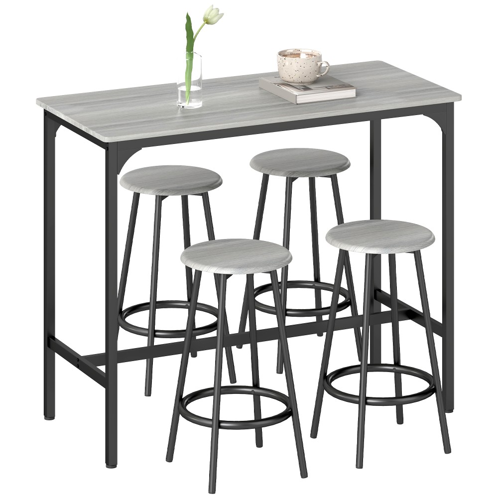 Σετ μπαρ, 5 τεμαχίων, τραπέζι & 4 σκαμπό, industrial design, compact, ρουστίκ