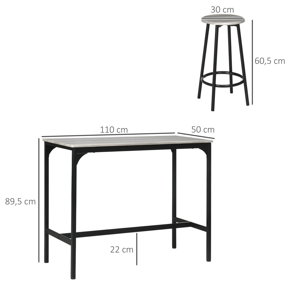 Σετ μπαρ, 5 τεμαχίων, τραπέζι & 4 σκαμπό, industrial design, compact, ρουστίκ