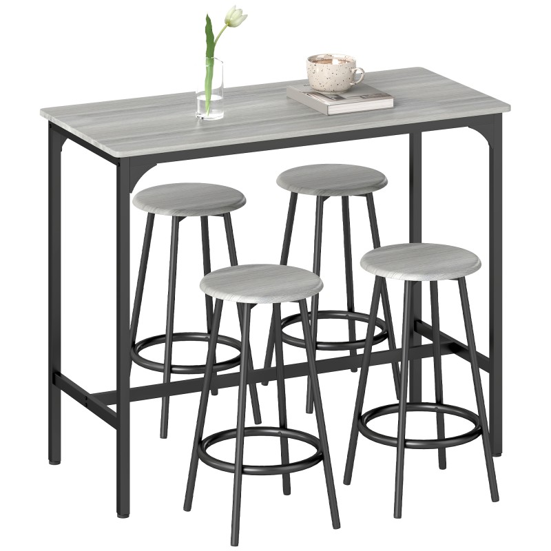 Σετ μπαρ, 5 τεμαχίων, τραπέζι & 4 σκαμπό, industrial design, compact, ρουστίκ