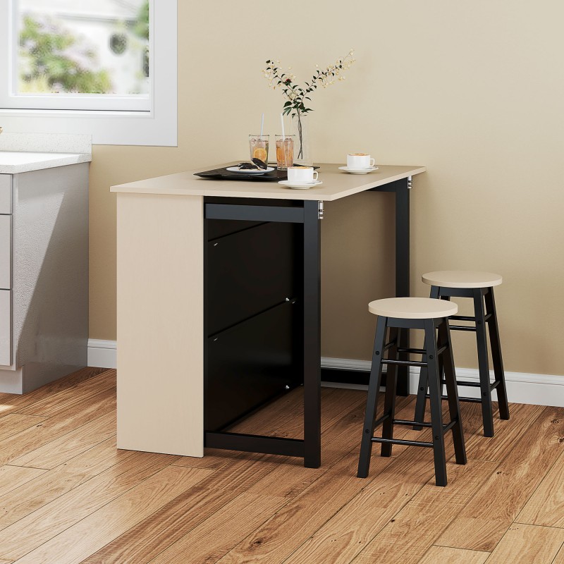 3 τεμ. Σετ μπαρ, τραπέζι μπαρ με πτυσσόμενο τραπέζι, 2 σκαμπό μπαρ, 6 αποθηκευτικοί χώροι, μαύρο + δρυς, 116 x 70 x 89,5 cm