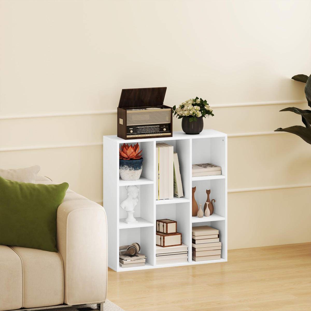 Ράφι αποθήκευσης ράφι από μοριοσανίδες 3 επιπέδων 8 διαμερισμάτων Λευκό