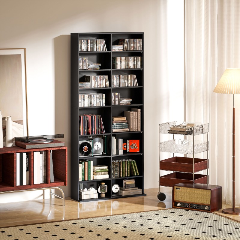 Ράφι αποθήκευσης για 640 CD, ράφι Blu-ray με 18 θήκες και 14 ρυθμιζόμενα ράφια, μαύρο