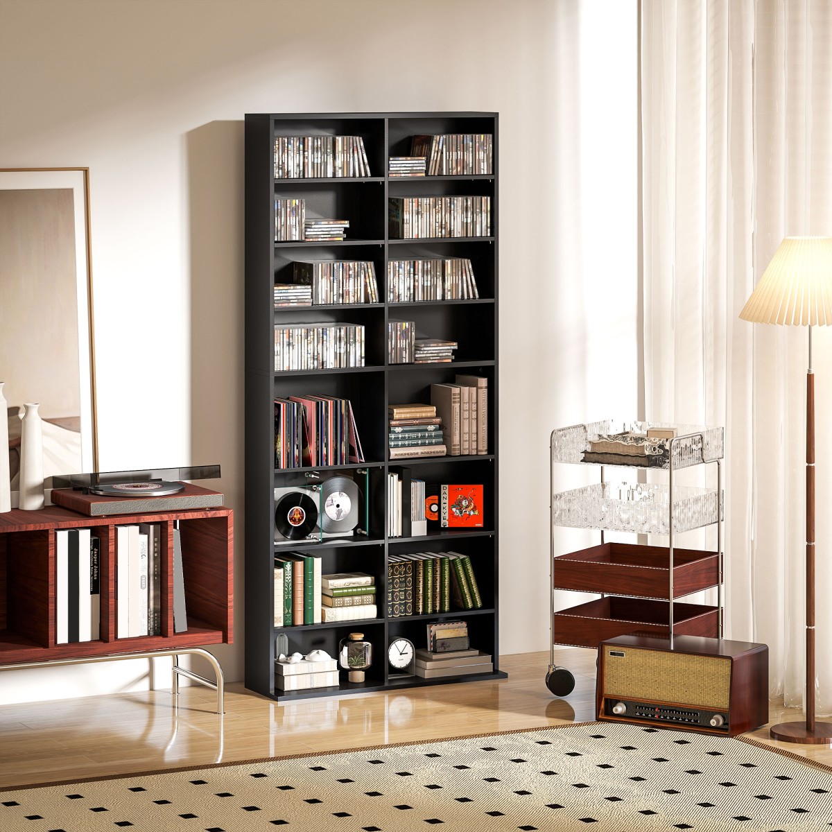 Ράφι αποθήκευσης για 640 CD, ράφι Blu-ray με 18 θήκες και 14 ρυθμιζόμενα ράφια, μαύρο
