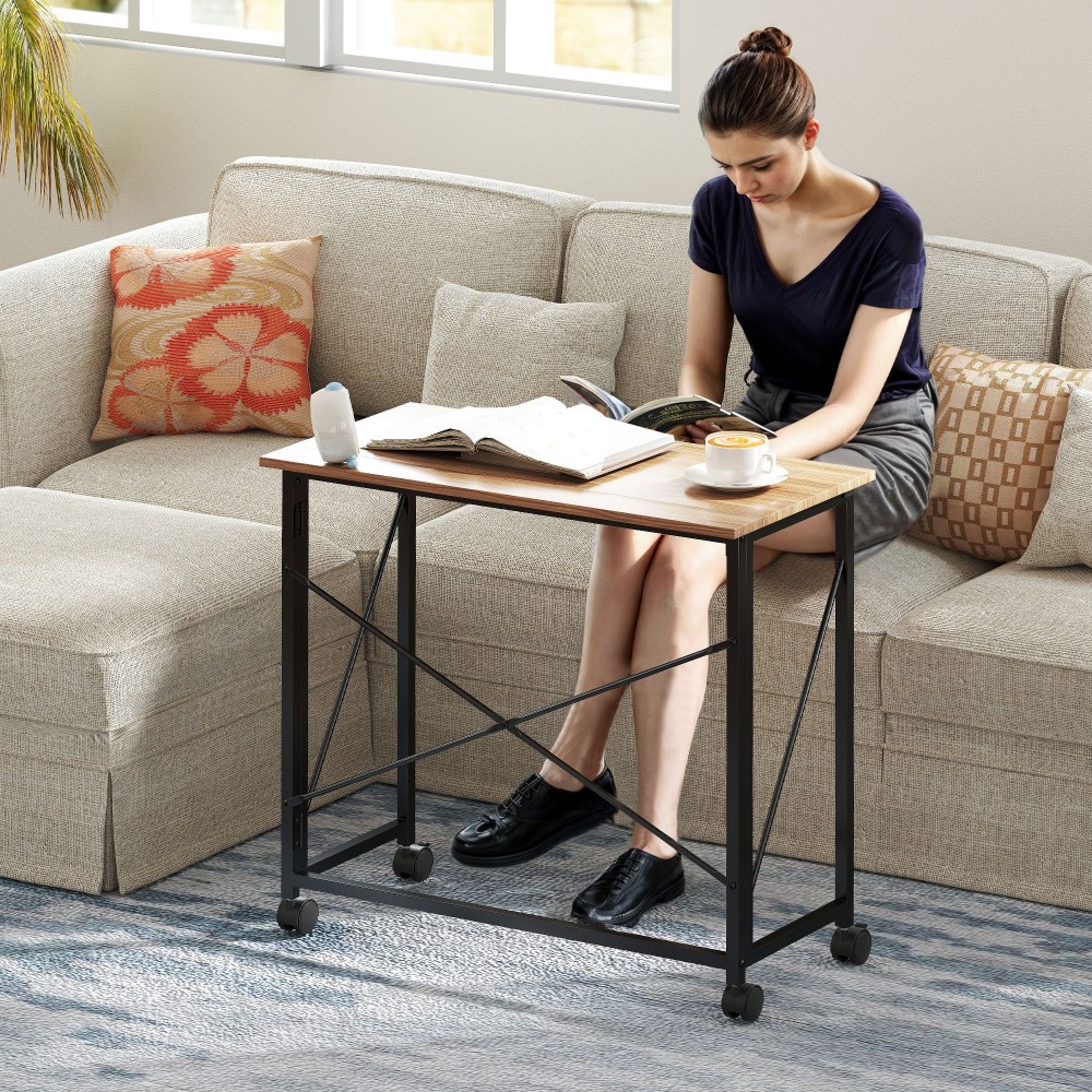 HOMCOM Πτυσσόμενο γραφείο με τροχούς, εξοικονόμηση χώρου, ατσάλι, MDF, δρυς