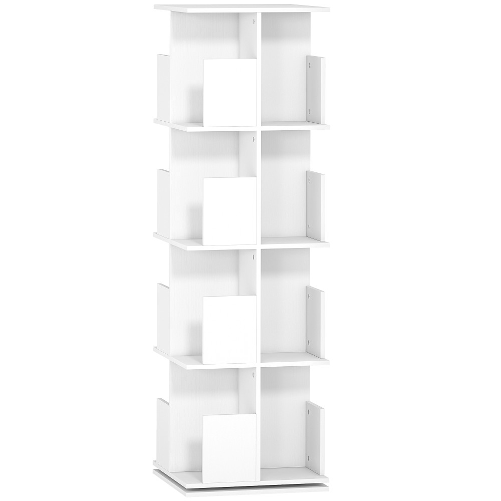Περιστρεφόμενη βιβλιοθήκη 4 επιπέδων, 16 θήκες, εύκολη πρόσβαση, για υπνοδωμάτιο, σαλόνι, γραφείο, Πλάκα μορίων, Λευκό