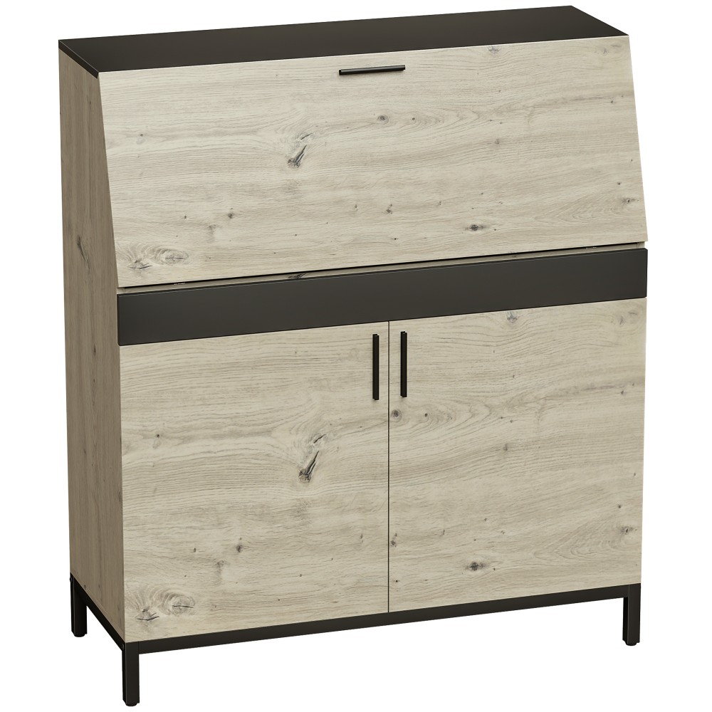 Βιομηχανικό γραφείο γραμματέα με ράφια και μεταλλικό σκελετό 100 cm φυσικό ξύλο και μαύρο