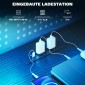 Τραπέζι παιχνιδιών Γραφείο σε σχήμα L με LED & υποδοχές, με βάση διπλής οθόνης, 165x80x91,5 cm, εμφάνιση μαύρου ξύλου