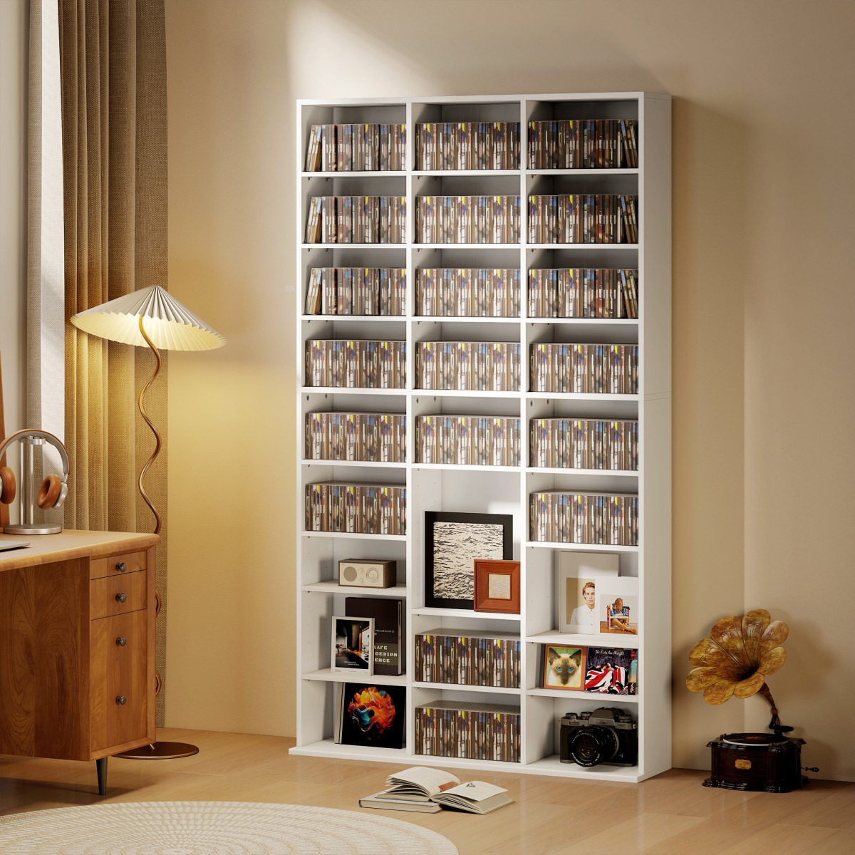Ράφι για 835 CD ή 500 DVD, ράφι πολυμέσων Blu-ray με 27 θήκες και 21 ρυθμιζόμενα ράφια, λευκό
