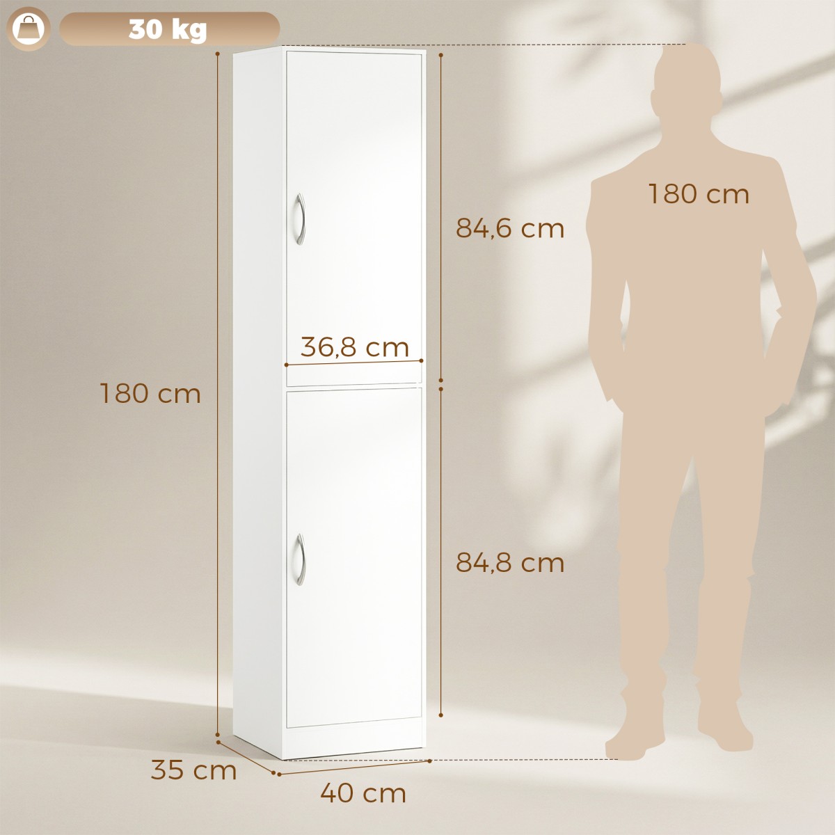 Βιβλιοθήκη ψηλή 180 cm Μοντέρνα μονάδα ραφιών 5 επιπέδων με ρυθμιζόμενα ράφια Ανεξάρτητο ντουλάπι αποθήκευσης Λευκό