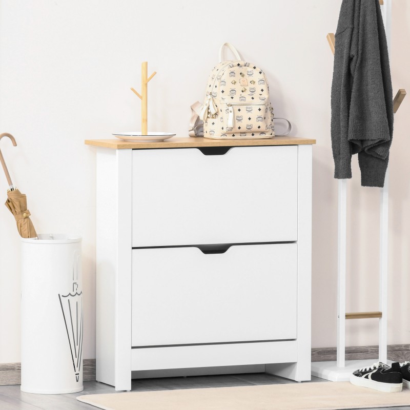 Ντουλάπα παπουτσιών, σχάρα παπουτσιών, αποθήκευση παπουτσιών, 2 θήκες, 12 ζευγάρια παπούτσια, 72 cm x 26 cm x 80 cm, λευκό + καφέ
