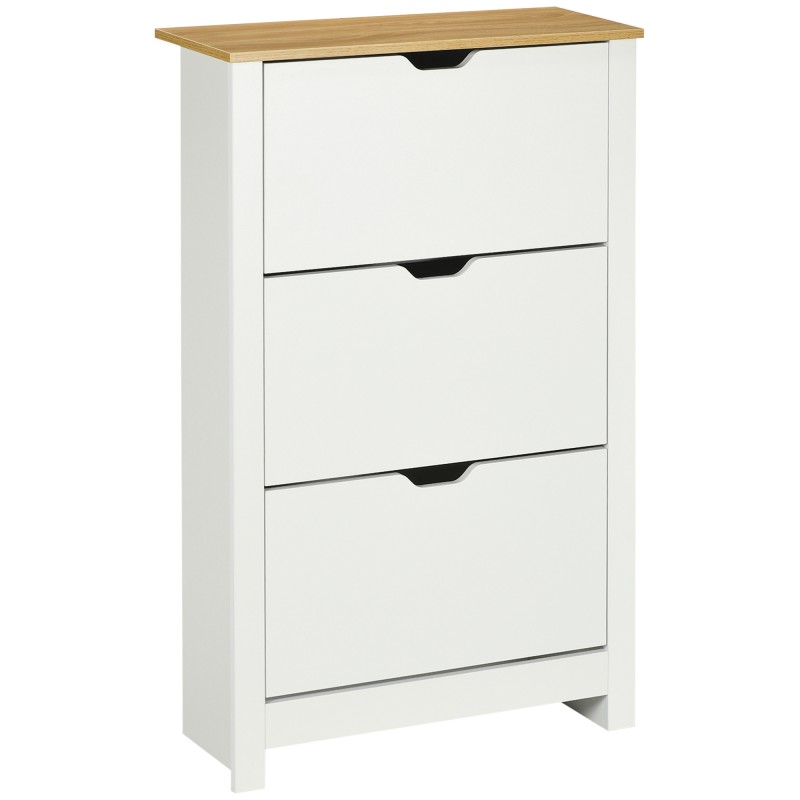 HOMCOM Έπιπλο παπουτσιών, ράφι παπουτσιών, αποθήκευση παπουτσιών, 3 θήκες, 18 ζευγάρια παπούτσια, 72 cm x 26 cm x 112 cm, Λευκό + Καφέ